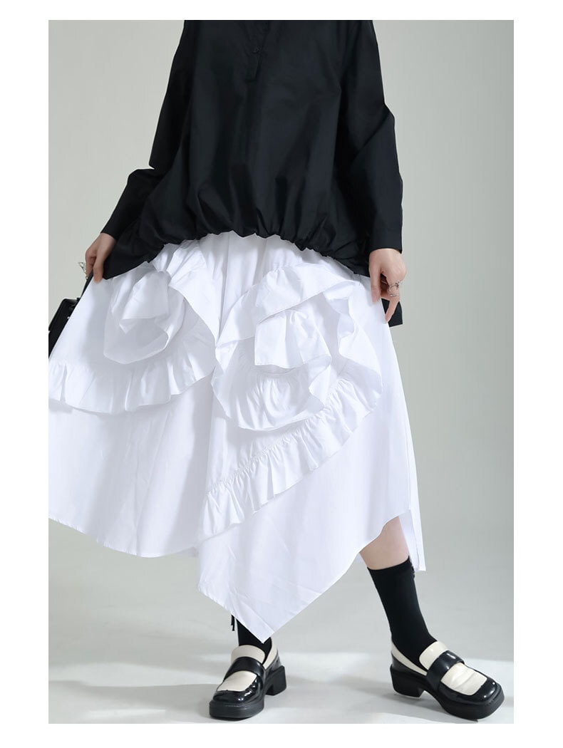 スカート ロング アシンメトリー フリル フラワー コットン クラシック 立体 3D 春夏 TKOR0016