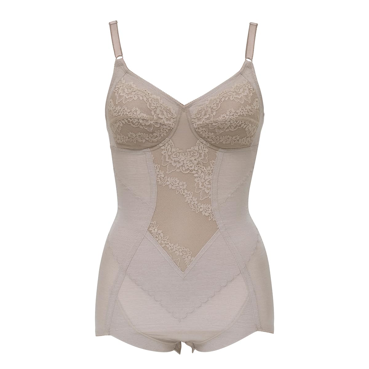 [ルシアン] シェイプウェアボディスーツ レディース 補正下着 矯正下着 お腹引き締め ヒップアップ 綿混素材 サテン クロッチ付き これ1枚でトータルメイク ボディスーツ ウォルナットベージュ C8