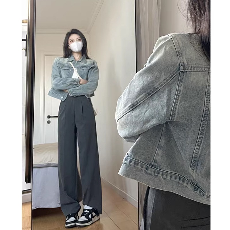 アメリカンデニムジャケットレディースショート初秋新スタイル2024レトロデザインニッチ小人春秋トップトレンド