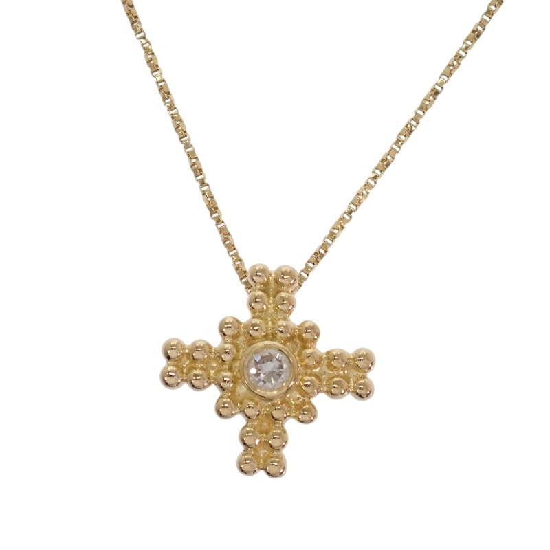 クロス ネックレス ペンダント 18金 K18イエローゴールド ダイヤモンド レディース YSL【Aランク】