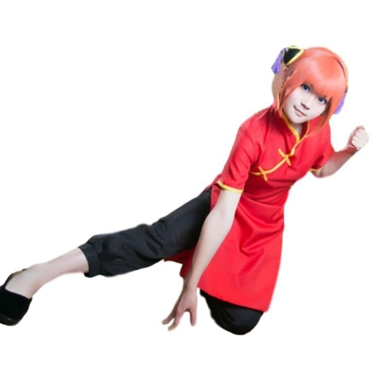 ハロウィン 銀魂 風 神楽 かぐ ら チャイナドレス 七分丈ズボン コスチューム コスプレ衣装 2点セット サイズ SXL