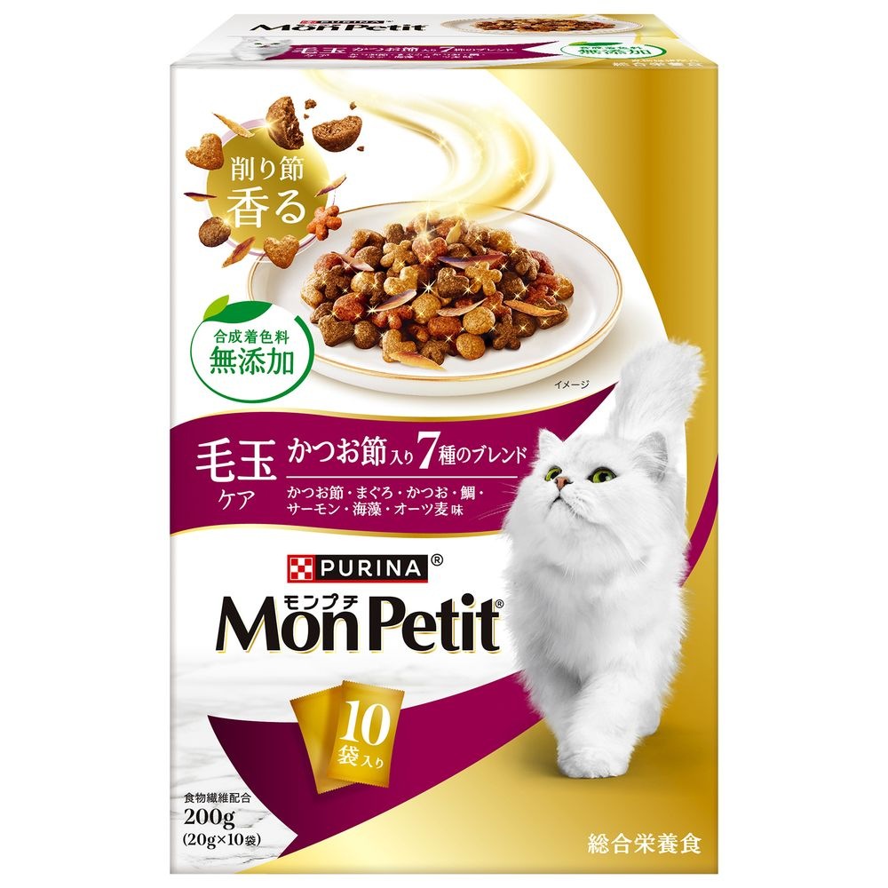 （まとめ買い）モンプチ ボックス 毛玉ケア かつお節入り7種のブレンド 200g 猫用フード [x12]