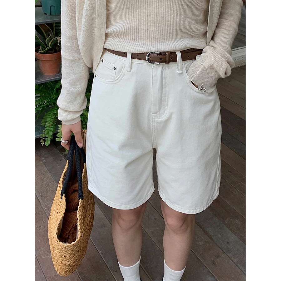 黄正小柄刺繍入り5点デニムショートパンツ レディース 2024春夏 風ワイドレッグカジュアルパンツ 141kh0