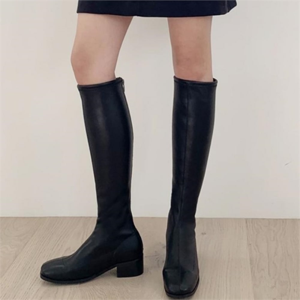 (ニーナスパリ) バックファスナー裏地起毛切開ライン 4cm ロングブーツ (0K992)