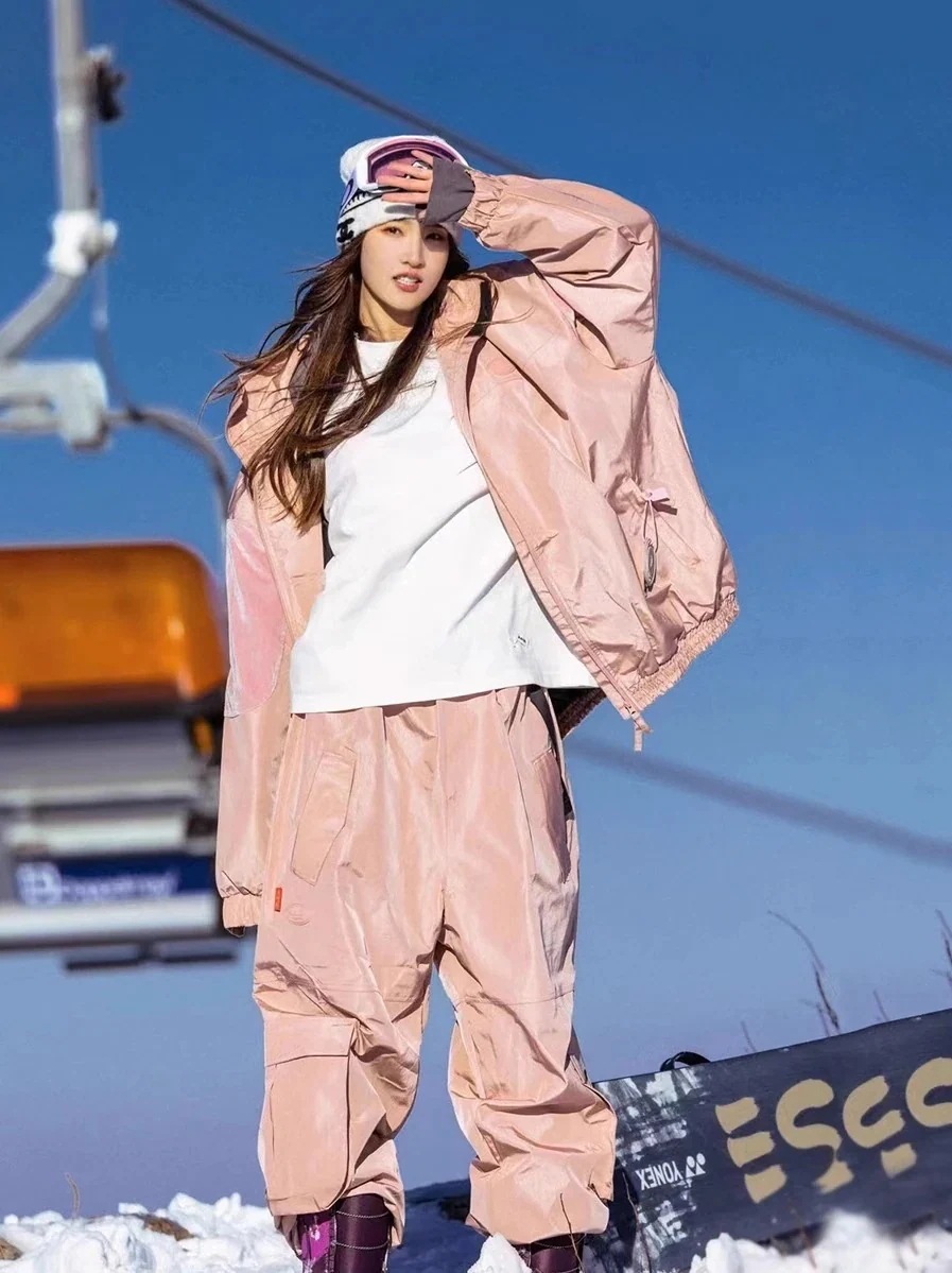 スノーボードウェア20242025上下セットレディースメンズ防水15000ジャケットアウターパンツピンクグレースノボースキーウェアスノボウェア韓国風防水防寒防雪保温防風