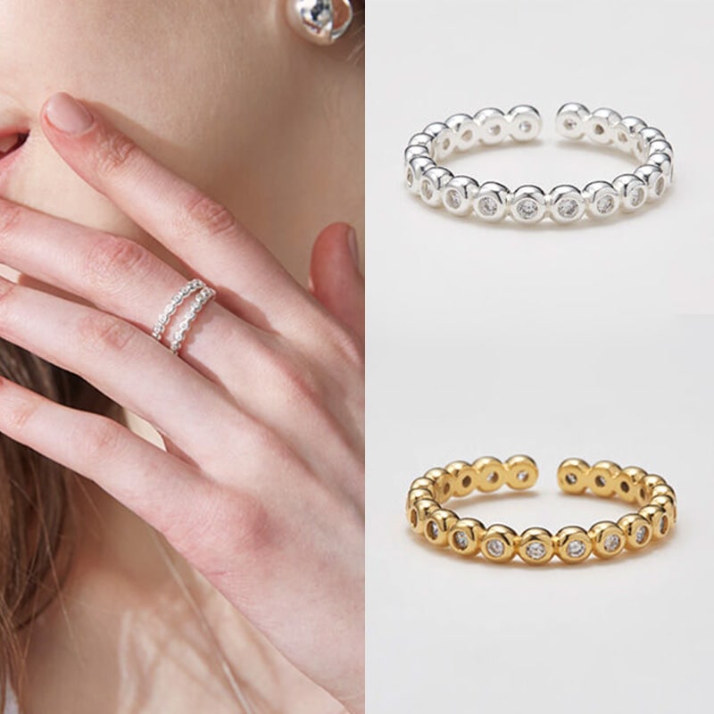 [韓国女性アクセサリー]ベゼル セッティング リング/人気ジュエリー 韓国ファッション 韓国ジュエリー