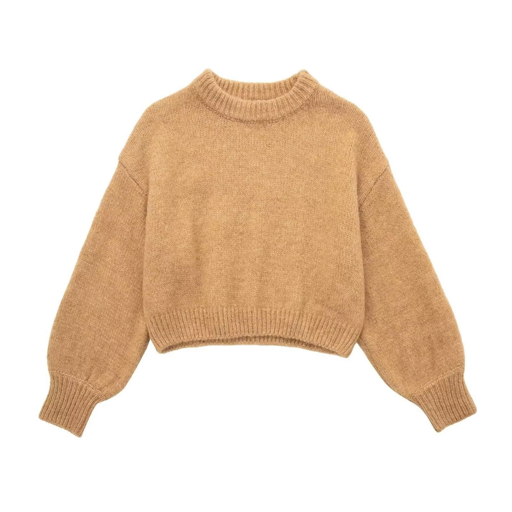 レディース トップス ニット セーター ミニ クロップド丈 長袖 ラウンドネック かわいい 大人可愛い シンプル カジュアル おしゃれ かっこいい こなれ感 ラフ マニッシュ ボーイッシュ