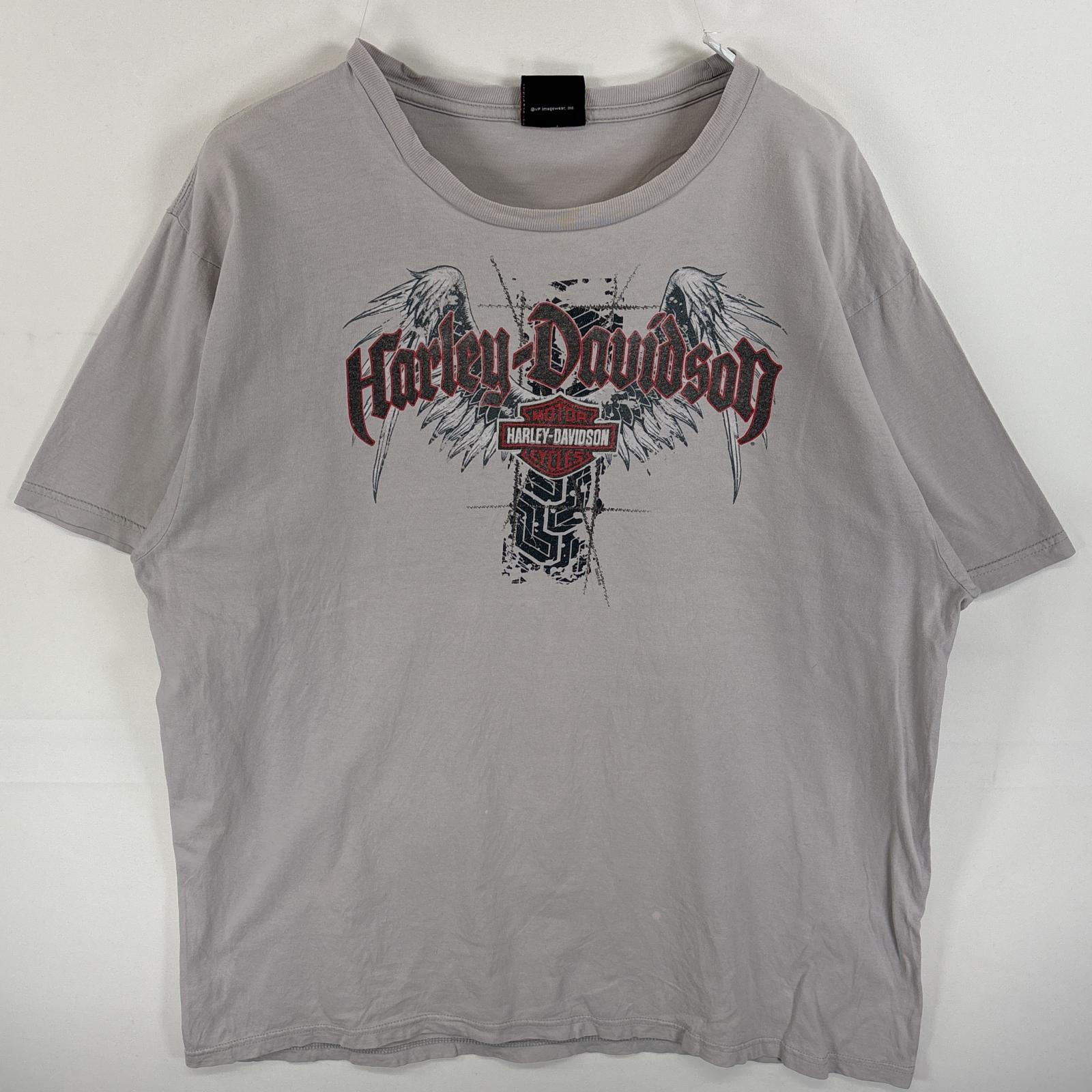 古着 半袖Tシャツ 染み込みプリント エンジン 両面プリント グレー メンズ