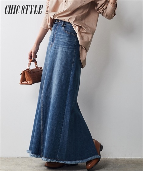 ロングスカート 大きいサイズ リメイク風マキシデニムスカート シックスタイル