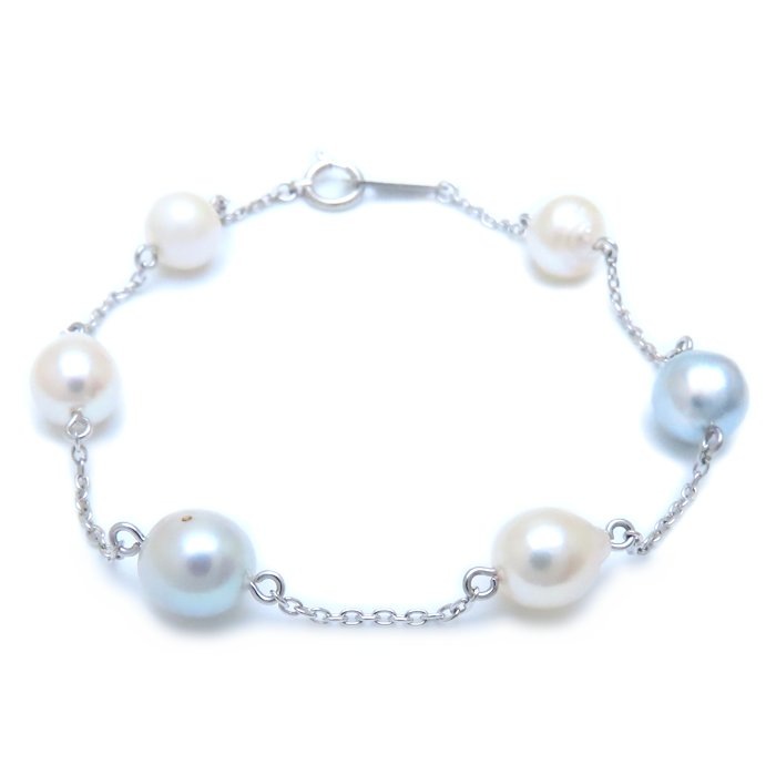 ステーションパール ブレスレット 真珠6.6～7.5ミリ K18WG ホワイトゴールド レディース/294612【中古】