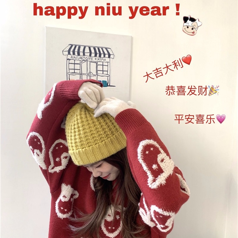 2024 クリスマスと新年レッドジャカードセーター女性の 2024 秋と冬ゆったり大きいサイズラウンドネックプルオーバー暖かいニットトップ