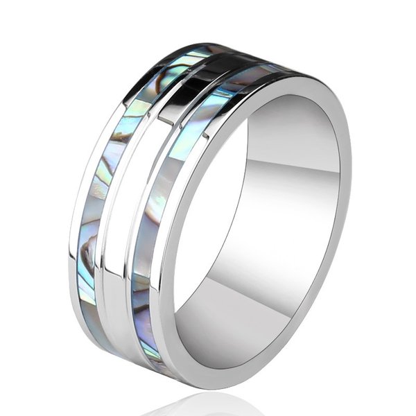 リング 指輪 メンズ シェル 貝 ステンレス マーブル 7色 虹 ライン サージカルステンレス オーロラ ライン 線 シンプル ペア プレゼント ユニセックス ペアリング ギフト