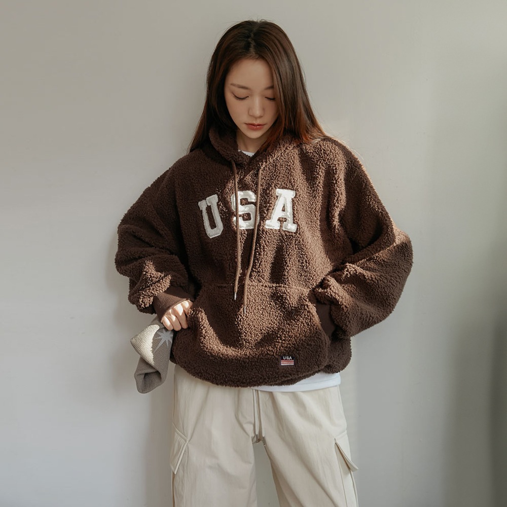 キナソフトフリース起毛レタリングフードティー