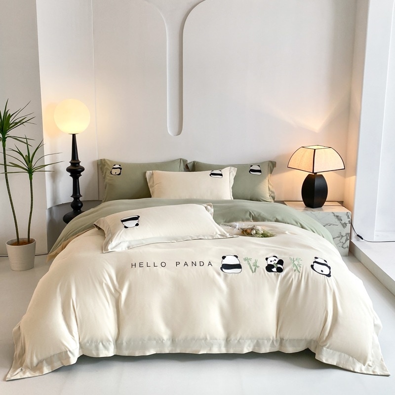 肌に優しい新綿起毛刺繍4点セット -パンダシリーズ寝具シーツ掛け布団カバー3点掛け布団カバー