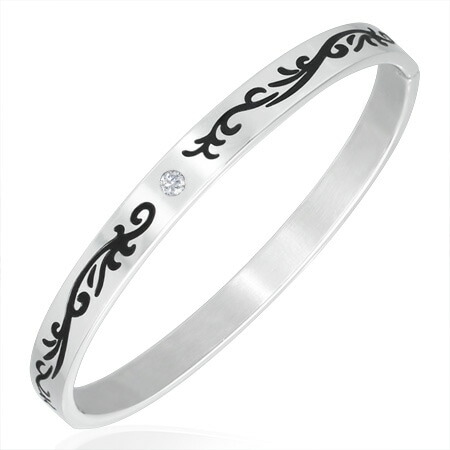 パルメットリング ステンレス バングル 手首 アクセサリー 男性 女性 トライバル シェロの葉 黒色