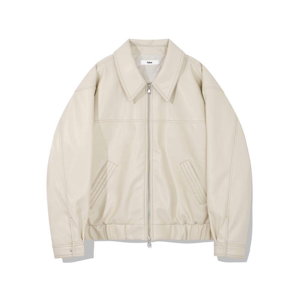 ファレットトップステッチビーガンレザーパッド入りブルゾンアイボリー