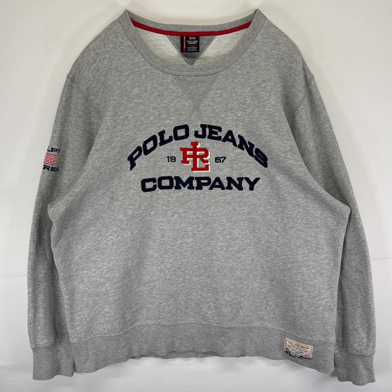 古着 ポロジーンズカンパニー POLO JEANS COMPANY スウェット トレーナー クルーネック 大きいサイズ ビッグロゴ XXL グレー メンズ