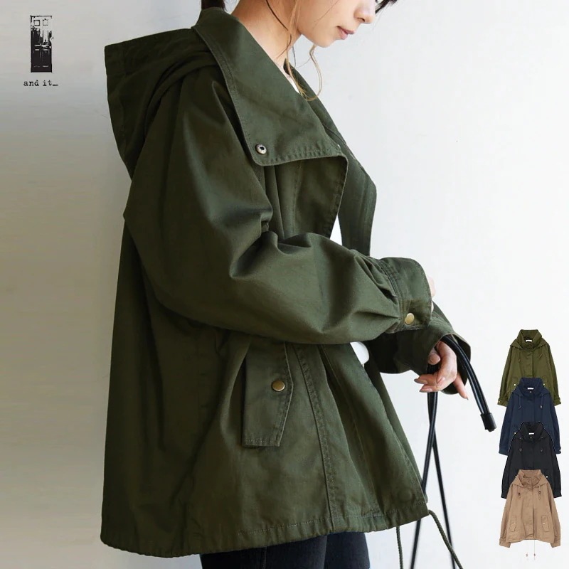 2024 レディースファッション 秋 ジャケット アウター マウンテンパーカー スタンドカラーモッズジャケット モッズ モッズジャケット 春 オーバーサイズ ミリタリー フード モッズコート