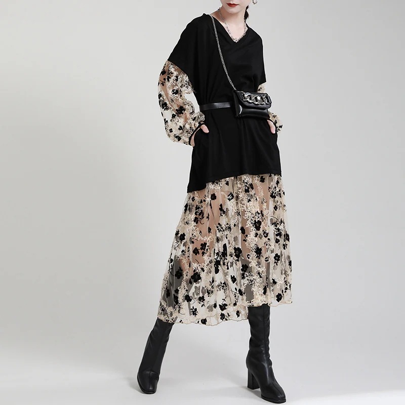 ワンピース レディース ワンピース キレイめ 膝丈ワンピース 秋 シフォンワンピ 花柄 ロング丈ワンピ オシャレ Vネックワンピース 通勤 着痩せ 10,180円