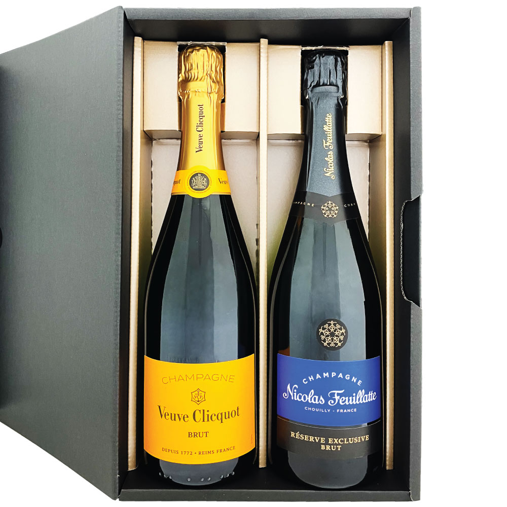 フランス産 厳選銘柄 シャンパン 2本セット / ヴーヴ・クリコ イエローラベル + ニコラ フィアット ブルーラベル 各750ml 辛口 スパークリングワイン [ギフトBox入り]