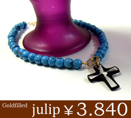 julipターコイズ/スワロフスキーフィルドブレスレット/パワーストーン/Goldfilled/14