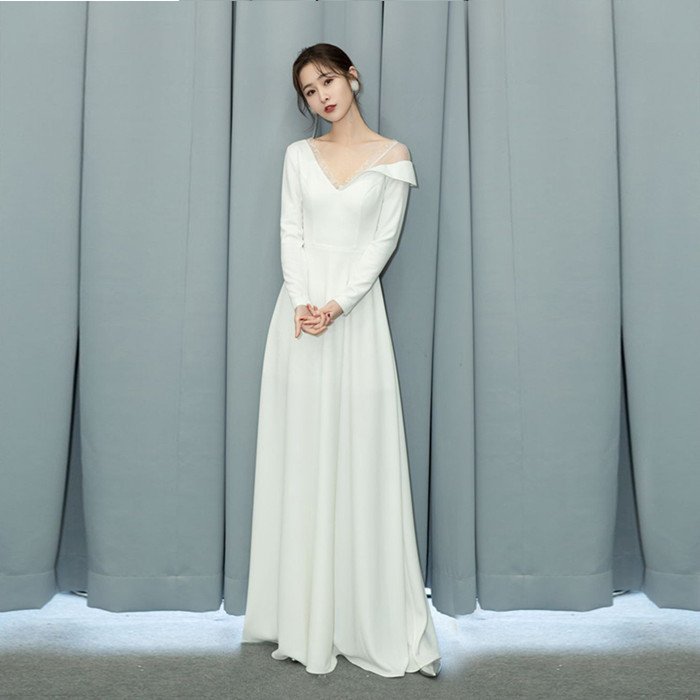 長袖 Aラインドレス ウェティグドレス パーティードレス ロングドレス 結婚式 二次会 海外挙式 花嫁 安い 大きいサイズ 発表会 おしゃれ 前撮り 披露宴