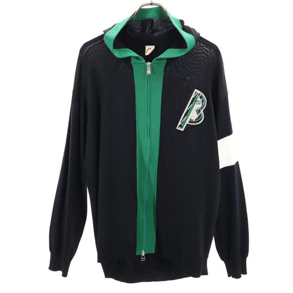 長袖 ニット ジップパーカー M ブラック×グリーン メンズ