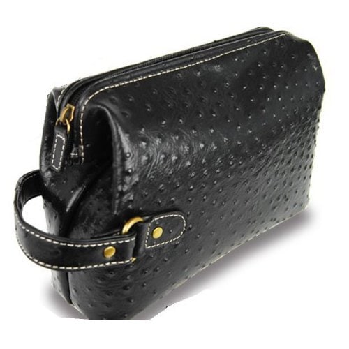 【新規OPEN】【期間限定セール】【激安】【新品未使用】牛革オーストリッチ型押し　大容量収納モデル　取っ手付　ダレス型　セカンドバッグ　AN-1002O　ブラック 5,442円