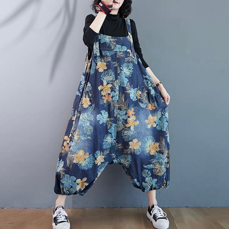 レディース パンツ ボトムス チュニック 9分丈 袖なし ノースリーブ スクエアネック オーバーサイズ バルーン コクーン フェミニン ストリート ハイウエスト ブルーデニム カラーデニム かわいい