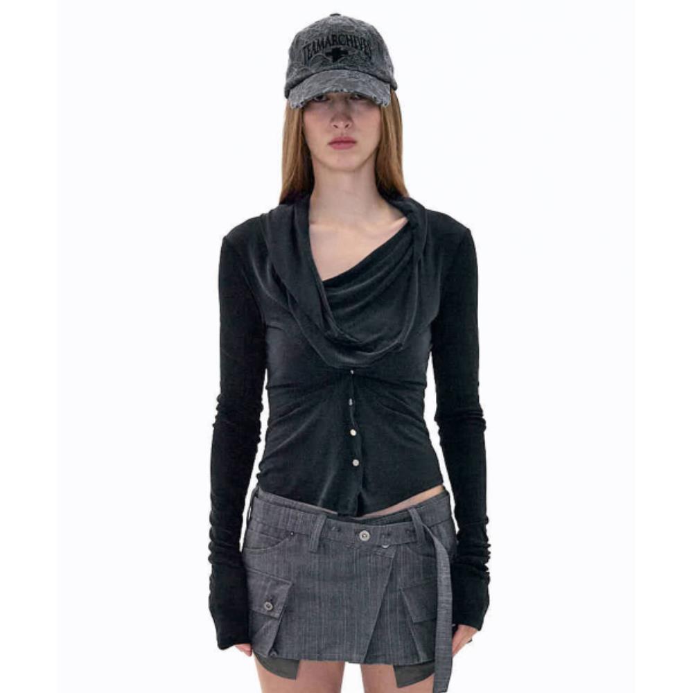 2000Archives DRAPED SNAP TOP WASHED BLACK 2A24FWTS03BKOS