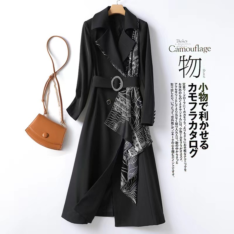 大きいサイズ レディース トレンチコート チェック柄 ドッキング ライトコート LL 3L 4L 5L 6L ネイビー 20代 30代 40代 50代 13号 15号 17号 19号 21号 新入荷