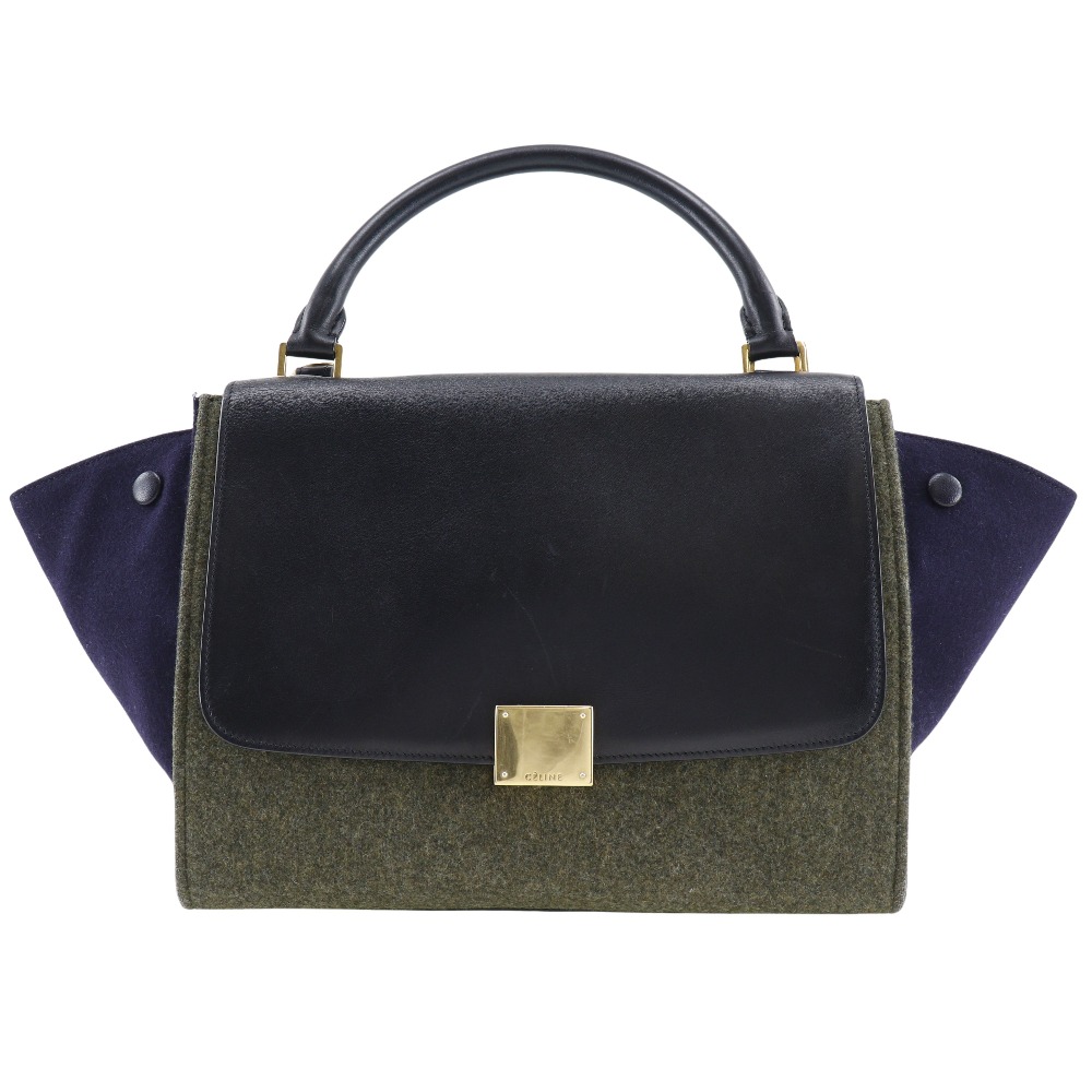 トラペーズ ハンドバッグ フェルト カーフ 黒 グレー レディース 中古品