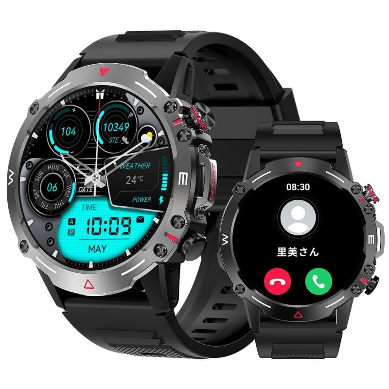 今だけ！スマートウォッチ【2025革新モデル 143インチAMOLED高精細大画面 】Bluetooth53通話 軍用規格 耐衝撃 スポーツウォッチ 時間設定可能 回転クラウン 腕時計 100種類 5,351円