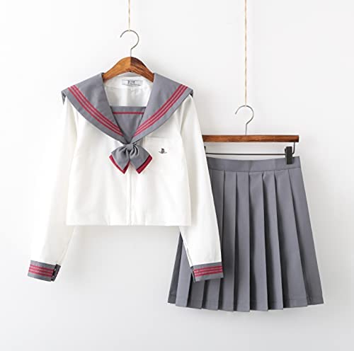 セーラー服コスプレ大きいサイズ半袖長袖JK制服川野中赤三本線制服学生服イベント未来ノ夢長袖セット,M