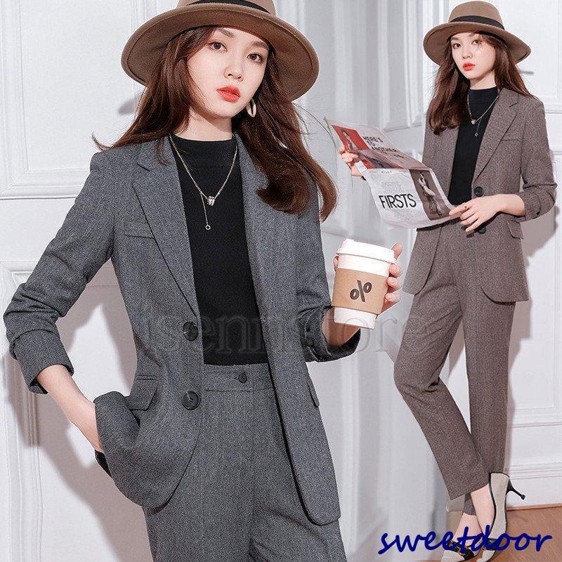 ウール30% ママ 大人 厚手 ビジネス フォーマル ポリエステル70% エレガント OL 結婚式 2つボタン 冬用 ズボン スーツセットアップ 上品 レディース 長袖