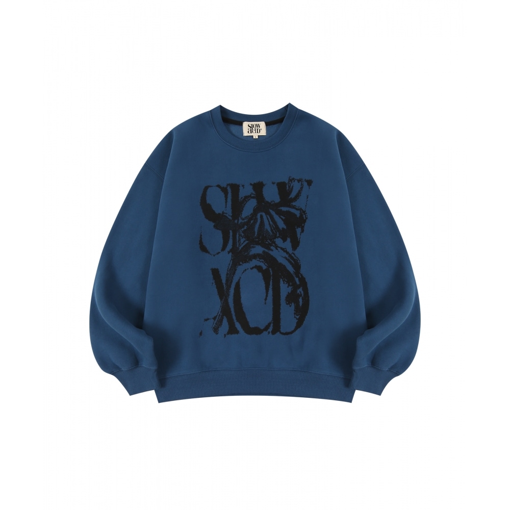 SLOW ACID ピーチスキンラスティーロゴスウェットシャツ [ディープブルー]