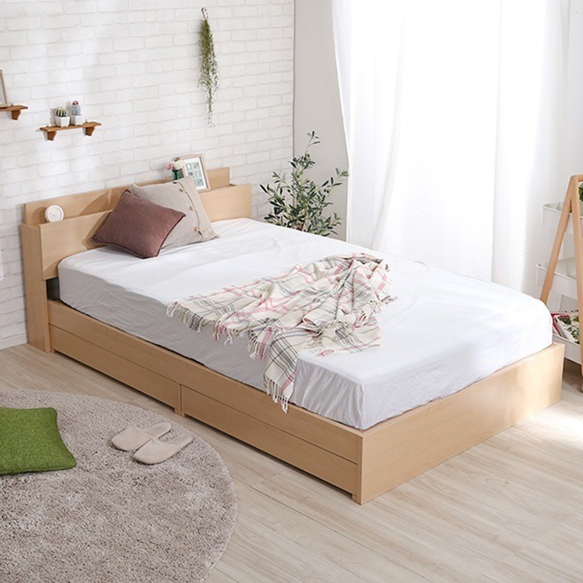 棚コンセント付きチェストベッド SサイズRusona-ルソナ-インテリア 家具 ベッド フロアベッド