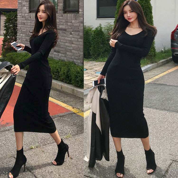 【新作】ワンピースセーター レディース ワンピース ニットワンピ ロング 春 秋 冬 ロング きれいめ 長袖 ロング リブワンピース 着痩 スリムフィットデザイン さらっと手触り レディース Vネック