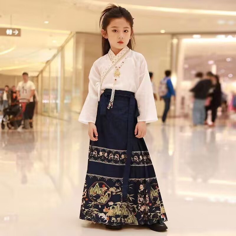 馬の顔をしたスカートガールズハンフデイリータンスーツ子供の古代スタイルの長袖の少女中国スタイルスーパーフェアリー古代コスチューム秋のスタイル