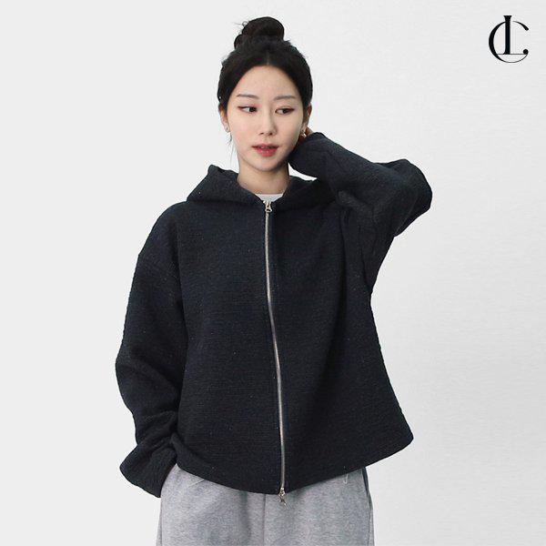 女性四季毎日エンボスクロップツーウェイショートフード付きジップアップLOID001