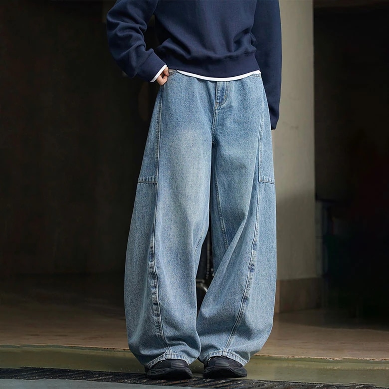 デニム ワイドパンツ ハイウエスト ジーンズ デニムパンツ ワイドデニム ストリート 原宿系 青