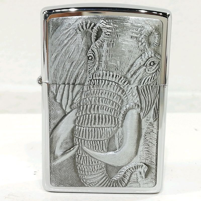 【未使用品】ZIPPO 象 エレファント レリーフ プレート貼り シルバー オイルライターメール便でお送りします【代引き不可】