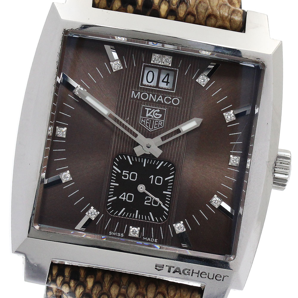 タグホイヤー TAG HEUER WAW1315 モナコ 13Pダイヤ デイト クォーツ メンズ 保証書付き_902656【中古】