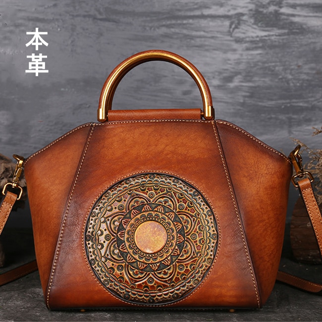 本革アンティークバッグ本革 牛革 型押し ハンドバッグ ハンドメイド 本革鞄 ショルダーバック 15,048円