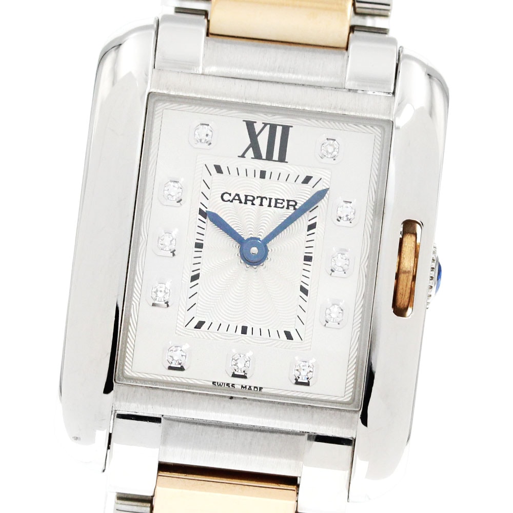 カルティエ CARTIER WT100024 タンクアングレーズSM PGコンビ 11Pダイヤ クォーツ レディース 保証書付き_845654【中古】