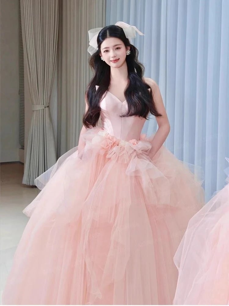 女性用のピンクローズプリンセスドレスワンピースドレスドレス