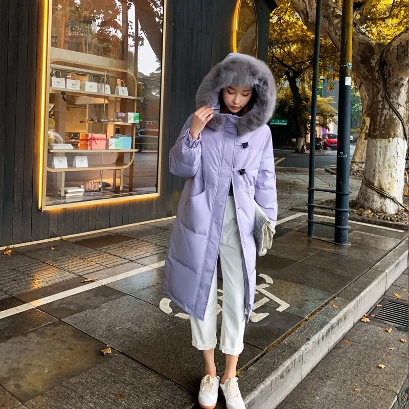 新入荷！ 2024 大 毛の襟 中 長款 羽毛ジャケット 女 厚手 保温 パン 綿服 外套 5,250円