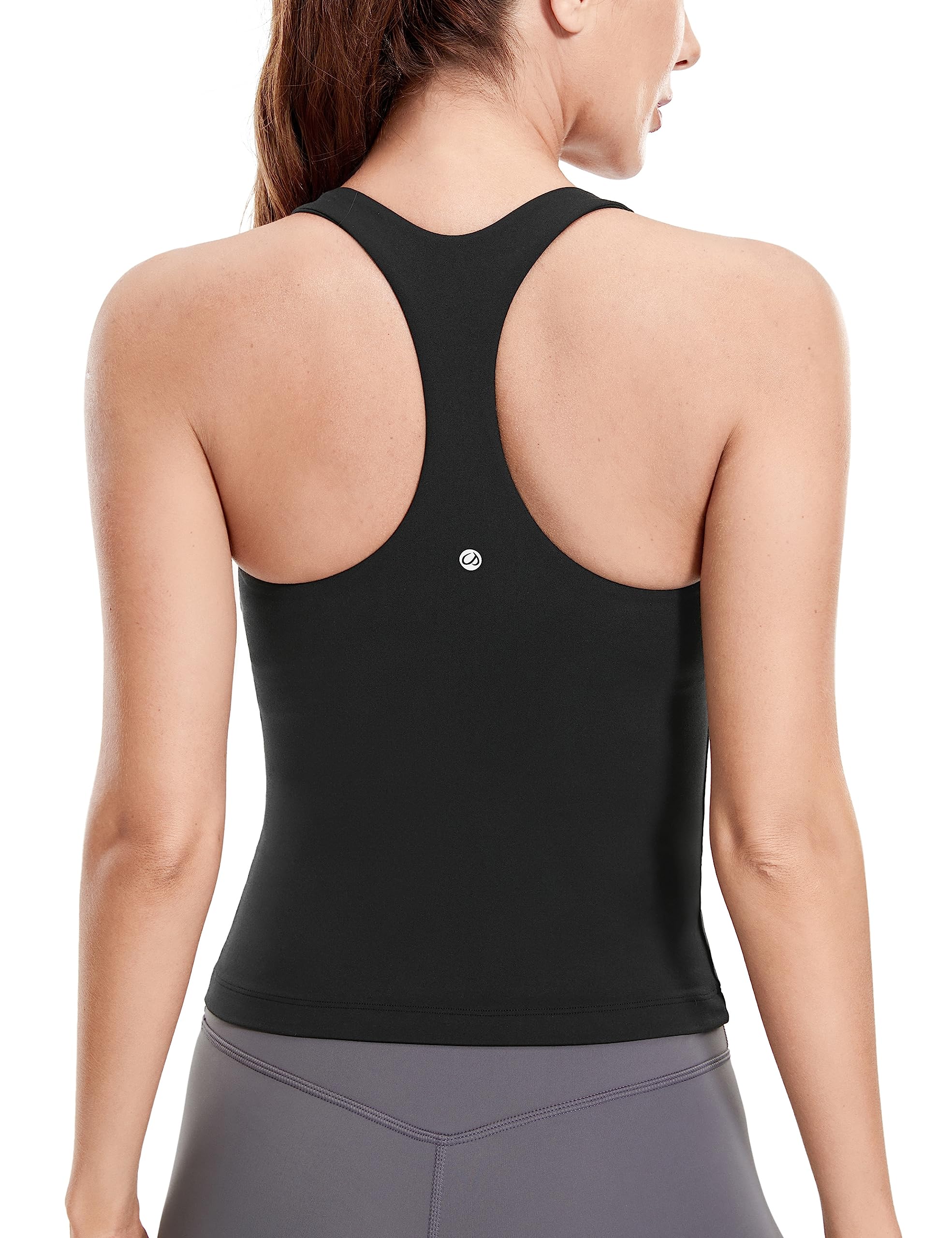 [CRZ YOGA] タンクトップ カップ付 レディース ヨガウェア 速乾 レーサーバック フィットネス スポーツブラトップ Butterluxe ブラック L