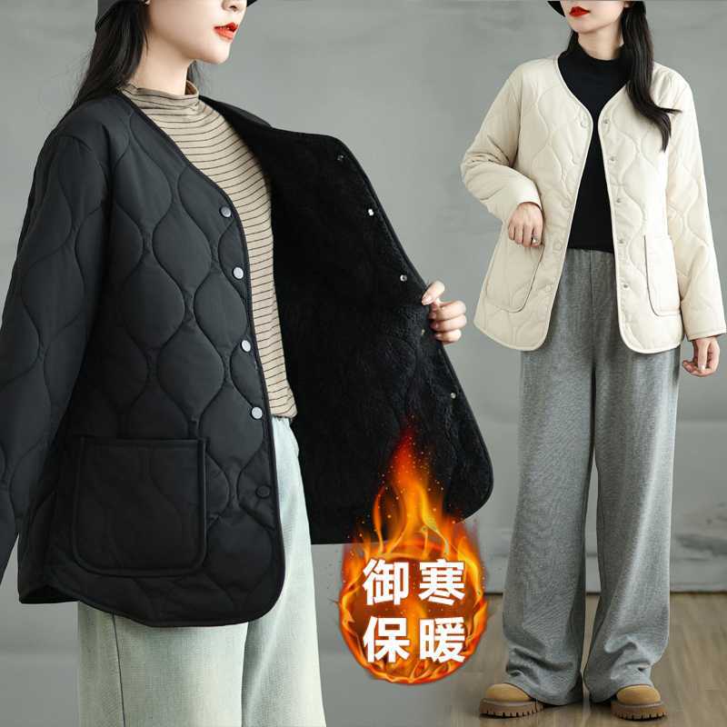 「ファットガール」 2024秋今週の割引は 25% オフです冬新品 中綿コート 裏起毛 キルティング ノーカラー 大きいサイズ 体型ーカバー レディース アウター メガ割