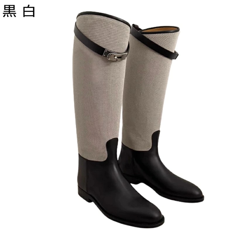 ウェスタンブーツ 本革 レザー レディース ロング丈 バックル ベルト 金属 メタリック ジョッキーブーツ パッチワーク コンビ 秋冬 太ヒール ミドルヒール ポインテッドトゥ オシャレ お洒落